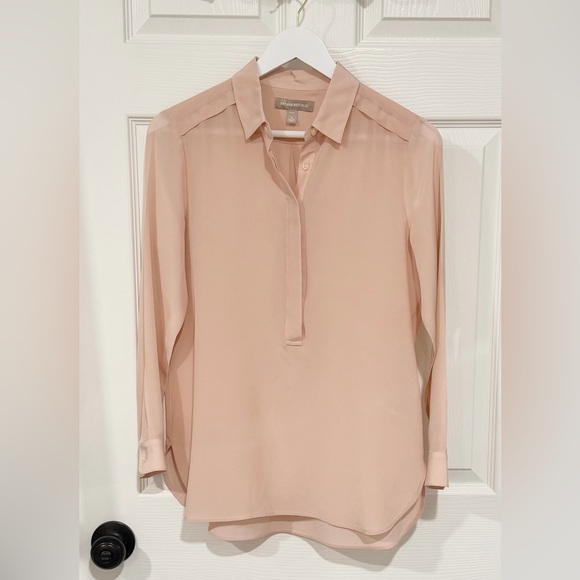 Banana Republic Tops - Banana Republic Silk Blush Pink Sheer Long Sleeve Button Front Small Petite Top
